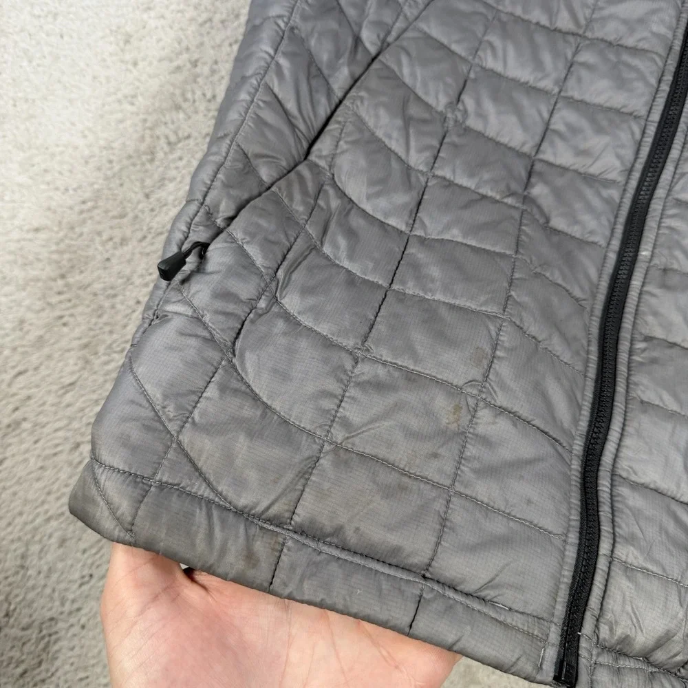 The North Face Vest Mens Small Gray ThermoBall Puffer Quilted Full Zip Nylon